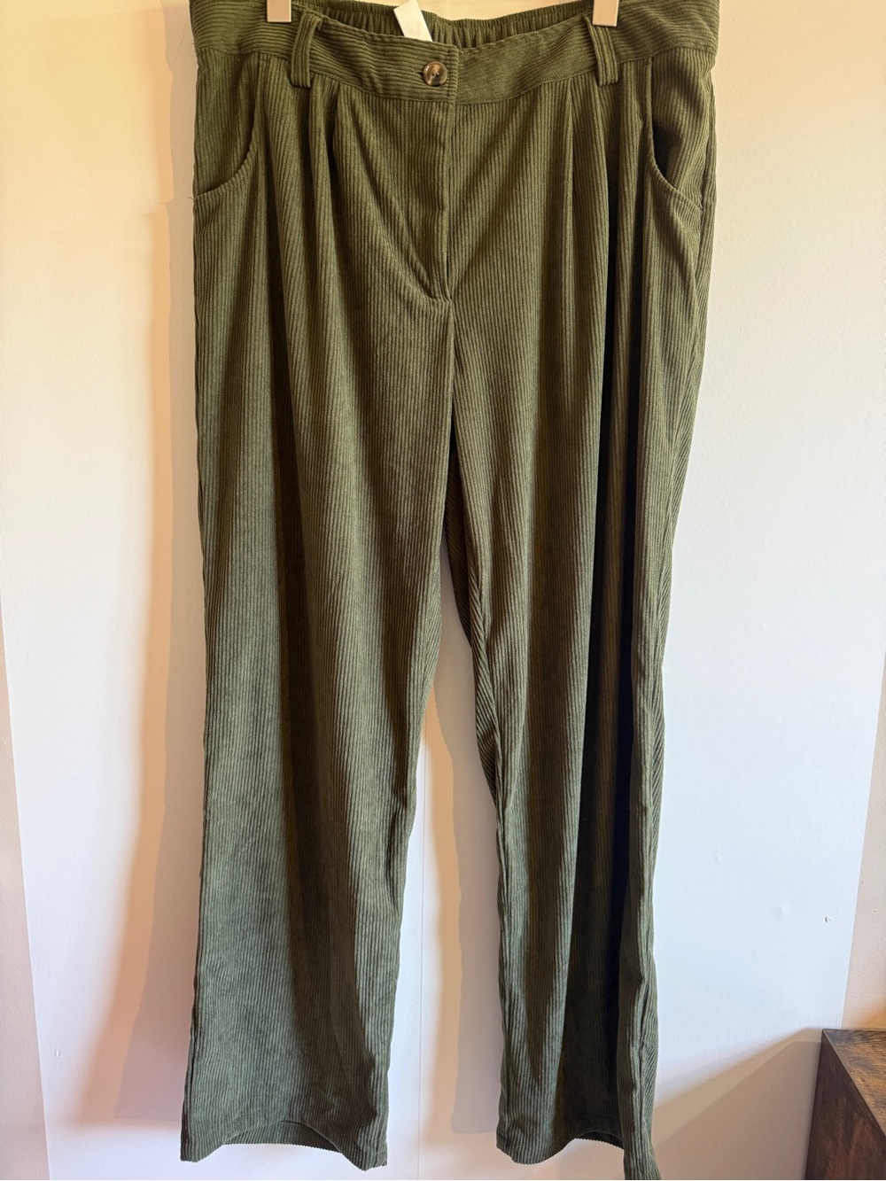 Halara Olive Green Corduroy Wide Leg Pants XL Tall High Waist Pleated